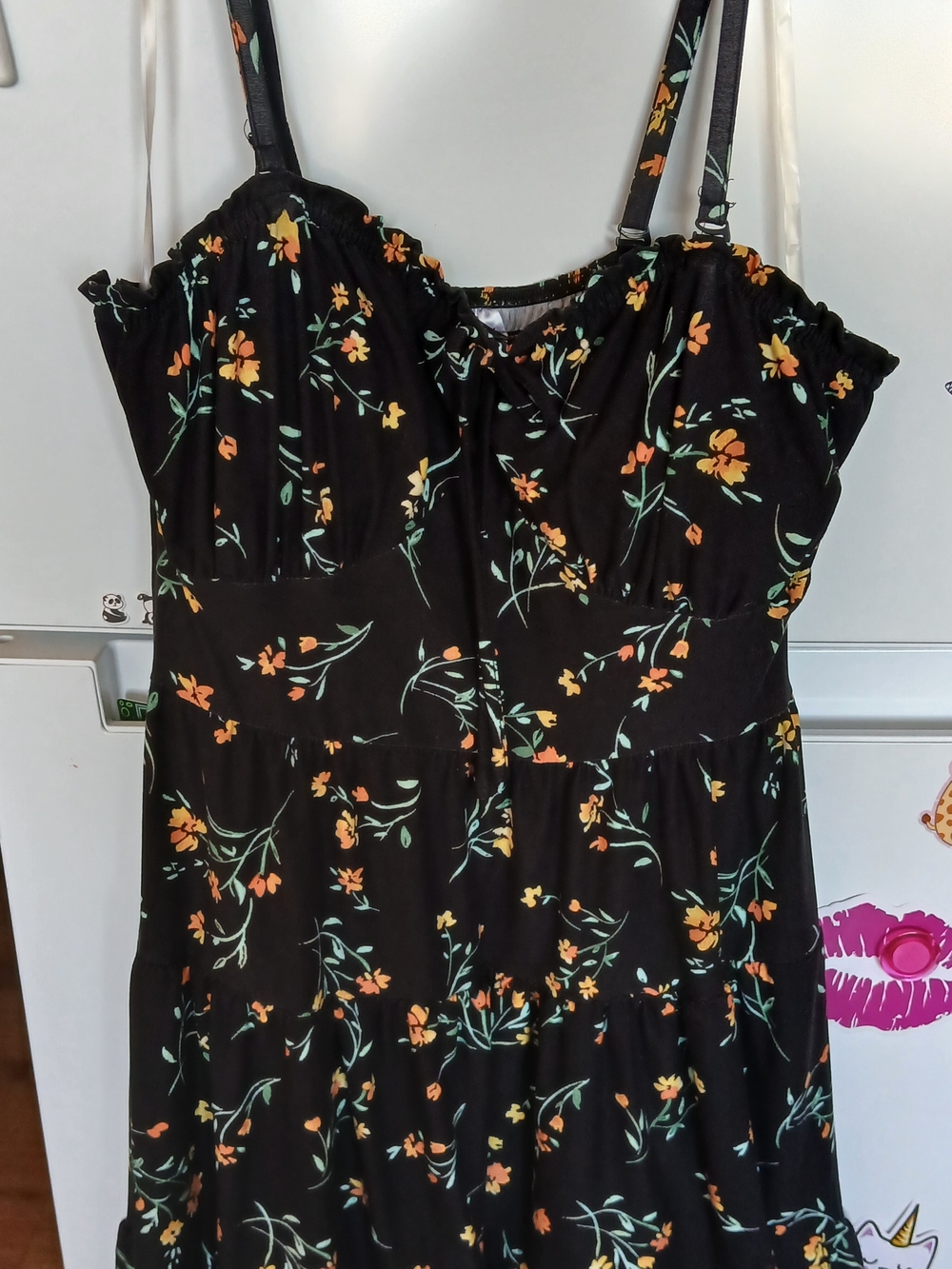 No Boundaries Black Floral Mini Dress with Orange & Green Print
